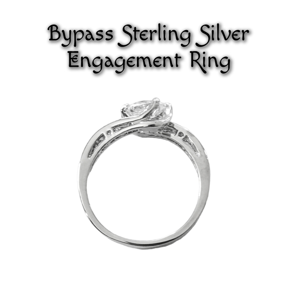 Bypass Silver Engagement Ring with Multifaceted Cut CZ Stone Size 9.75 NWOT - Picture 4 of 5